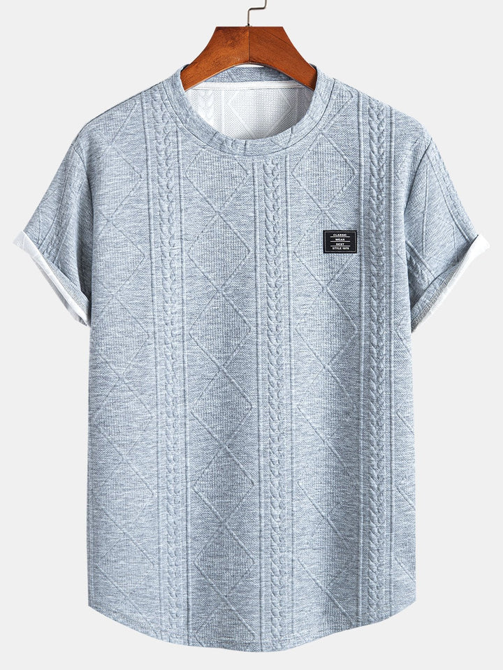 Kurzärmeliges geometrisches Jacquard-T-Shirt mit abgerundetem Saum & Shorts