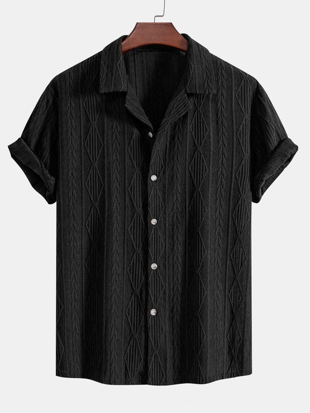 Geometrisches Jacquard-Kubanisches Hemd mit Ösen & strukturierte Shorts mit Futter