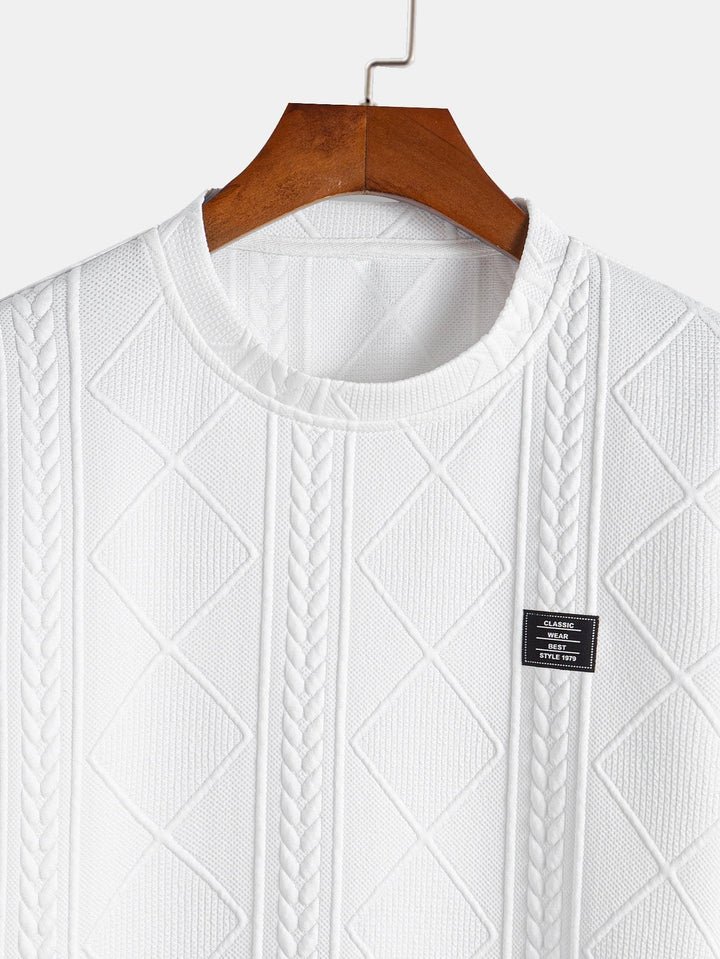 Kurzärmeliges geometrisches Jacquard-T-Shirt mit abgerundetem Saum & Shorts