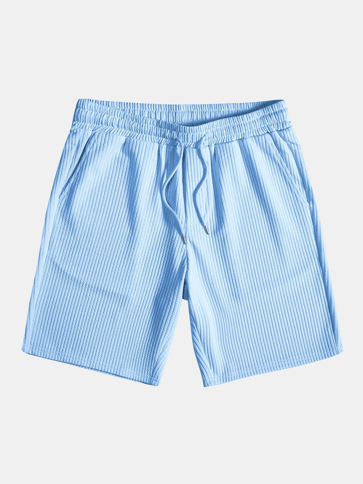Muscle Fit Geripptes Stehkragen Hemd & Shorts