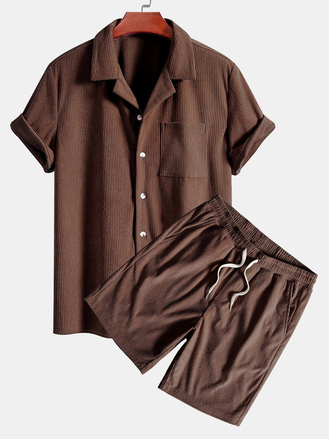Kurzärmeliges Corduroy Kubanisches Hemd & Shorts