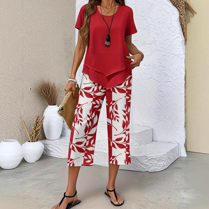 Sommerfeld | Zweiteiliges Set mit asymmetrischem Oberteil und Print-Hose