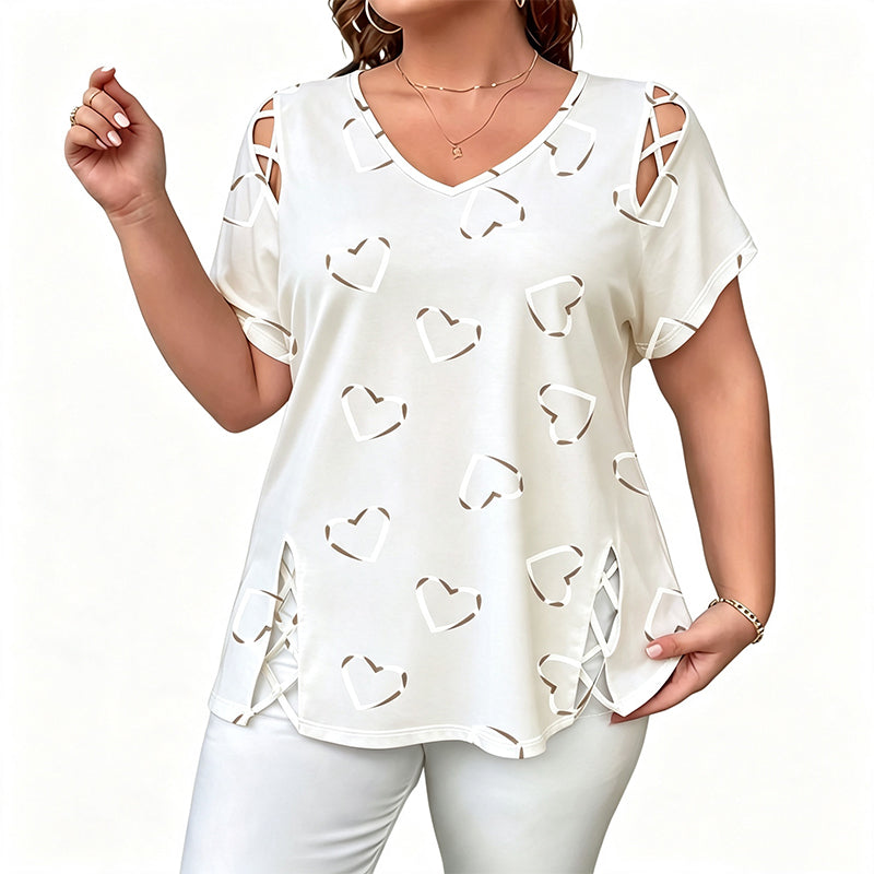 Sommerfeld | Damen T-Shirt mit Herzmuster und V-Ausschnitt (1 kaufen, 1 GRATIS dazu)