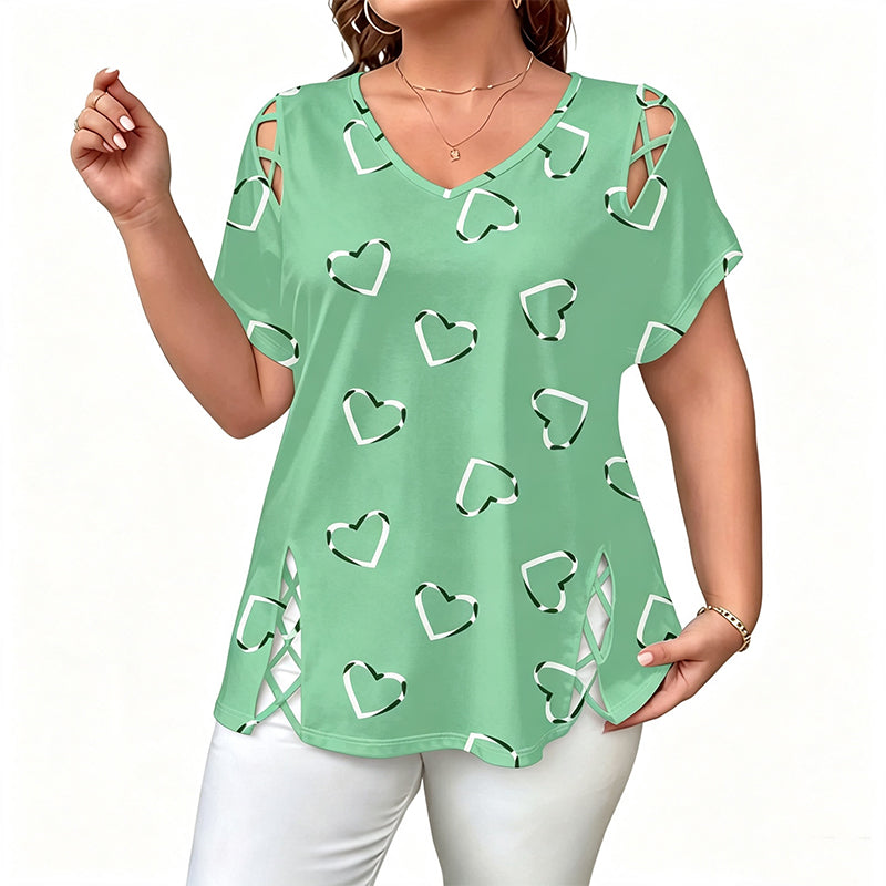 Sommerfeld | Damen T-Shirt mit Herzmuster und V-Ausschnitt (1 kaufen, 1 GRATIS dazu)