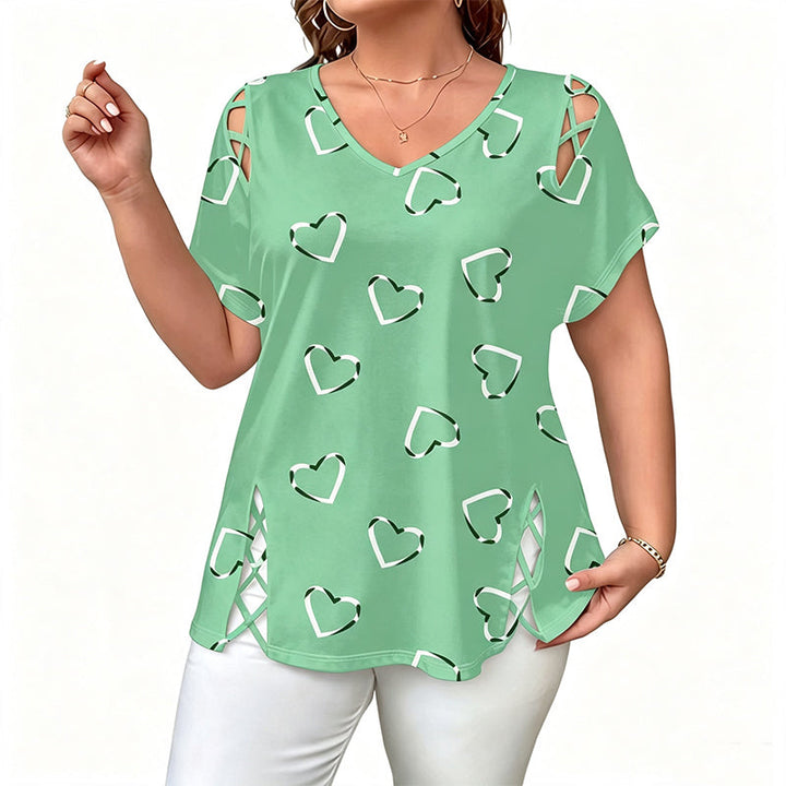 Sommerfeld | Damen T-Shirt mit Herzmuster und V-Ausschnitt (1 kaufen, 1 GRATIS dazu)
